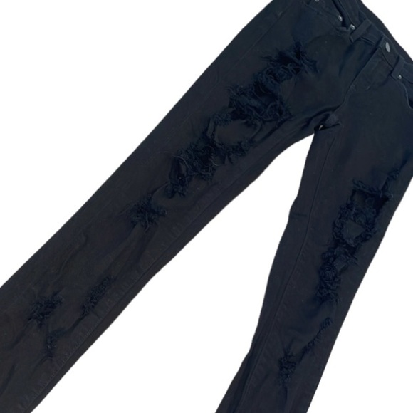 CARMAR | WOMEN BLACK DISTRESSED STRAIGHT SKINNY LEG DENIM JEANS, SIZE 25 - Picture 2 of 7
